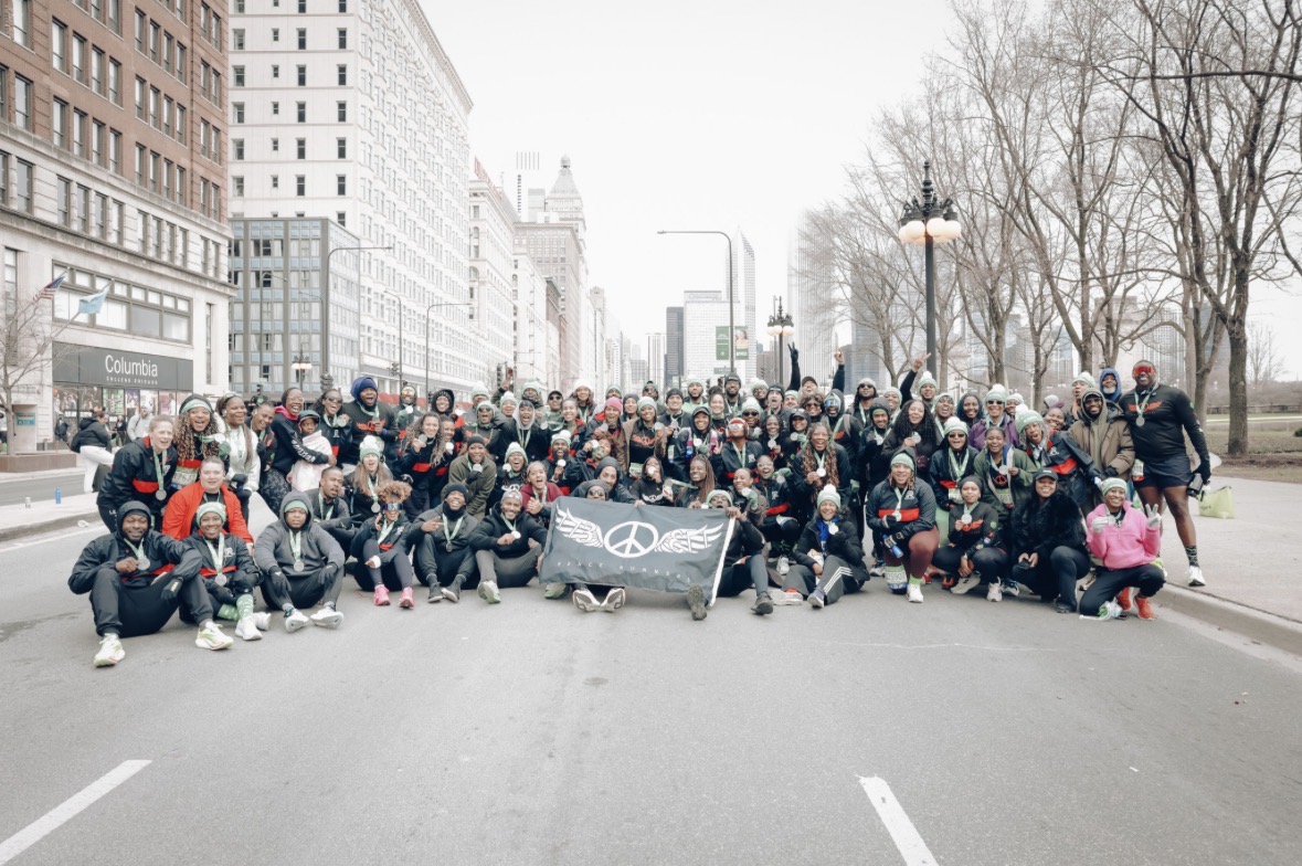 Peace Runners 773 team on Michigan Avenue after a race